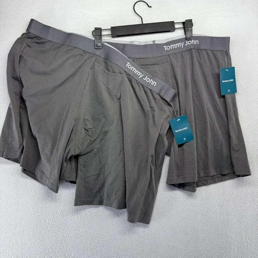 Tommy John Underwear Men's 2XL Gray Boxer Brief Cool Pima Cotton LOT OF 2 NEW